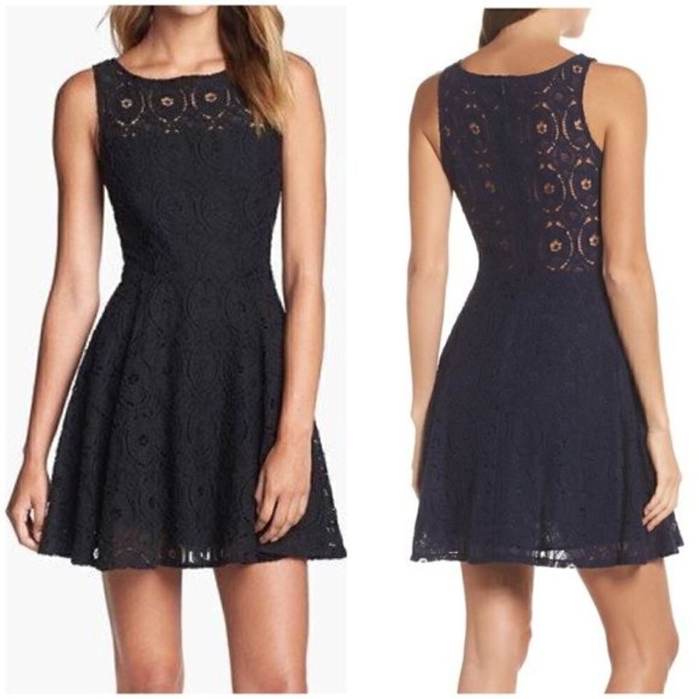 BB Dakota Renley Crochet Lace Skater Dress Fit and Flare Sleeveless Black Sz 0